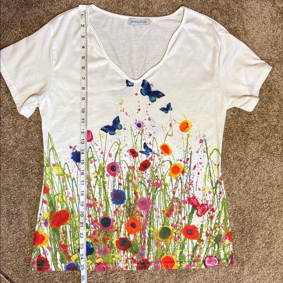 Misslook Large White T-Shirt with Artistic Multi-Colored Butterfly Floral Print - Picture 9 of 9